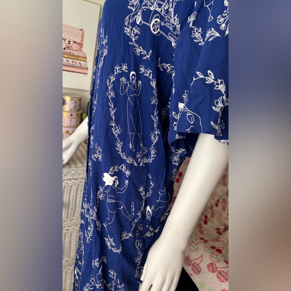 Lazy OAF “Accidents” Blue Illustrated Button Front Jumpsuit Wide Leg Plus Sz. 20 - Picture 6 of 12